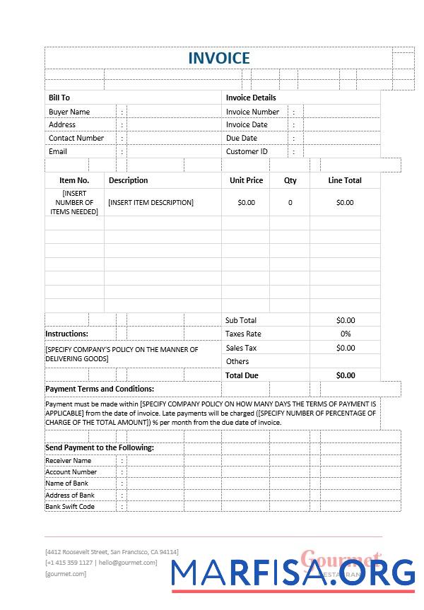 Realistic Restaurant Blank Invoice Template